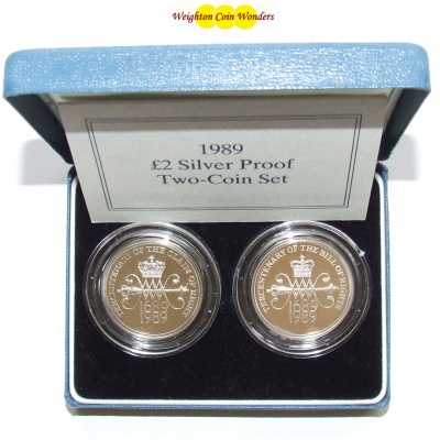 1989 Silver Proof £2 Set - BILL & CLAIM of Rights - Click Image to Close
